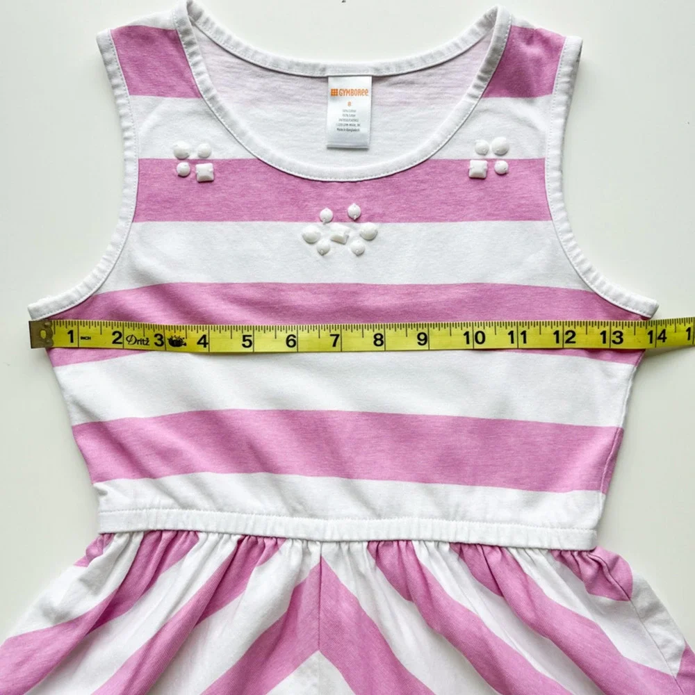 Gymboree Pink White Striped Sundress Jewel Detail Girls 8 Cotton Summer Vacation